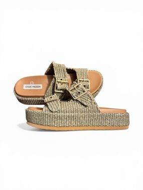 Steve Madden Karrigan Light Olive Raffia Sandals Size 9